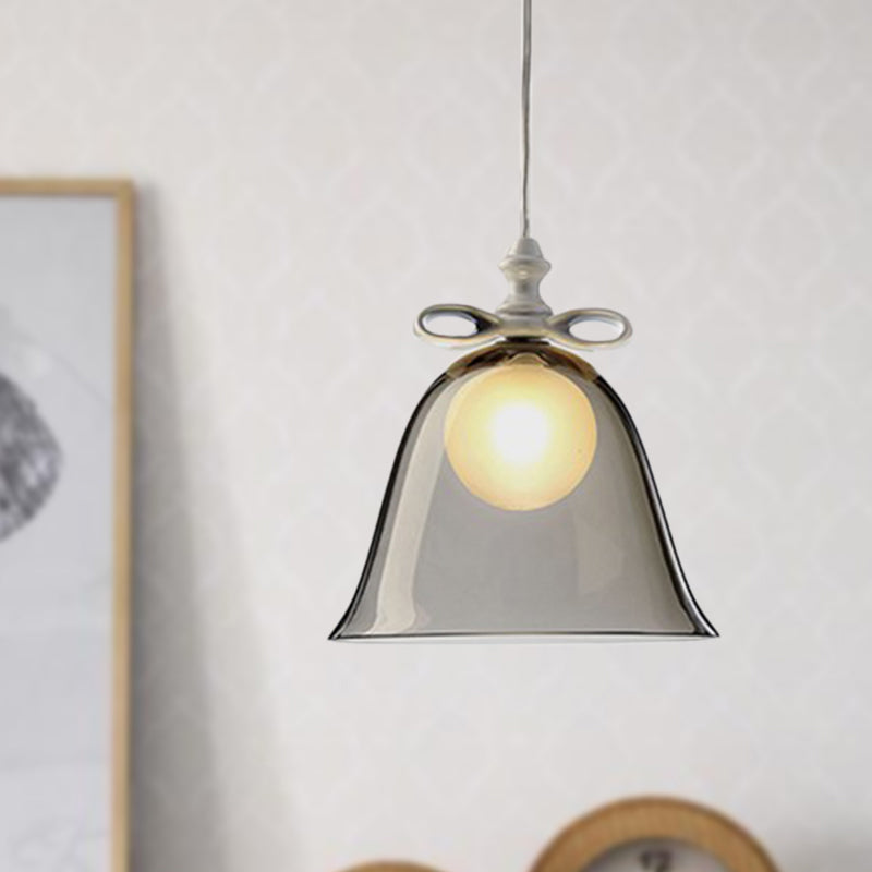 Luz de colgante de campana blanca/marrón/vaso transparente 1 cabezal comedor Luz de techo colgante