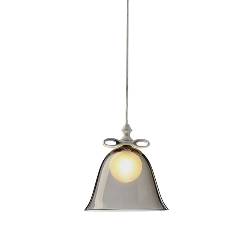 Bell hanglamp eigentijds wit/bruin/helder glas 1 kop eetkamer hangend plafondlicht