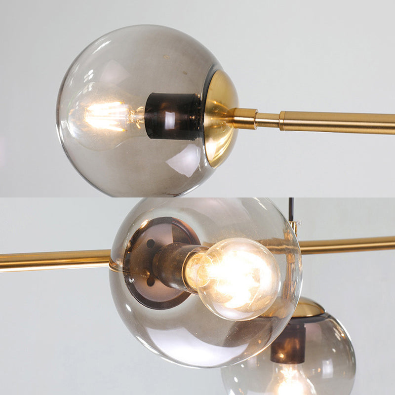 Globe Hanging Light Fixture Contemporary Smoke Gray Glass 6 Heads Gold Island Light