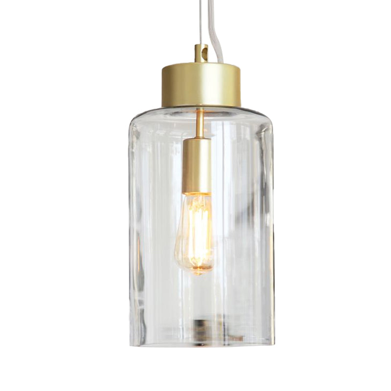 Brass Cylinder Hanging Light Fixture Modernism 1 Head Clear Glass Pendant Ceiling Light