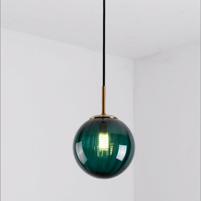 Bubble Ceiling Pendant Light Macaron Amber/Green/Red Glass 1 Head Bedroom Hanging Ceiling Light
