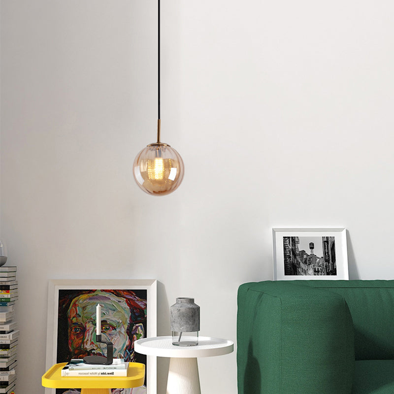 Bubble Ceiling Pendant Light Macaron Amber/Green/Red Glass 1 Head Bedroom Hanging Ceiling Light