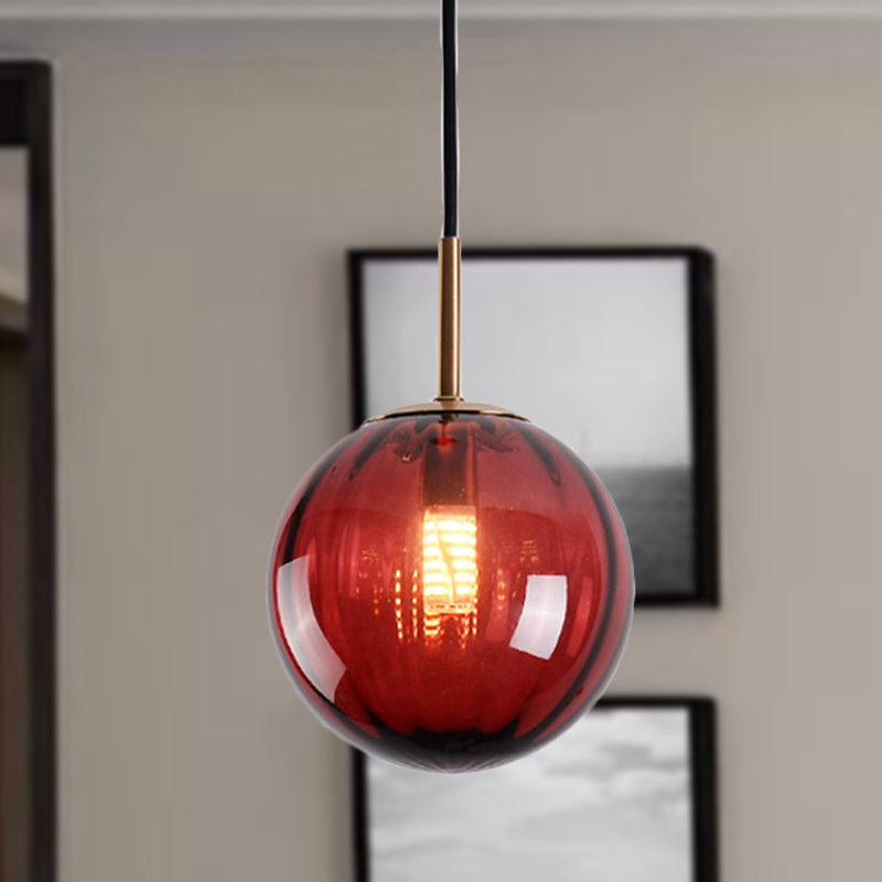 Bubble Ceiling Pendant Light Macaron Amber/Green/Red Glass 1 Head Bedroom Hanging Ceiling Light