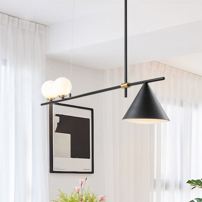 Metal Cone Island Light Contemporary 3 Heads Dining Room Hanging Ceiling Light in Gold/Black