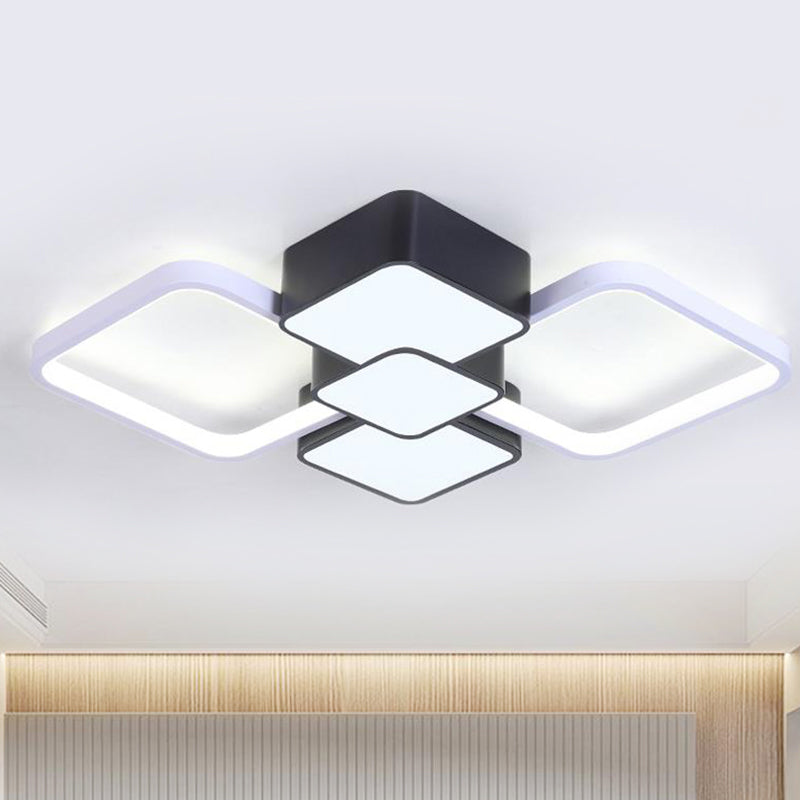 Square Flush Light Modernist Acrylic LED Black/Black-White Ceiling Mounted Fixture in Warm/White Light, 18"/21.5" Wide
