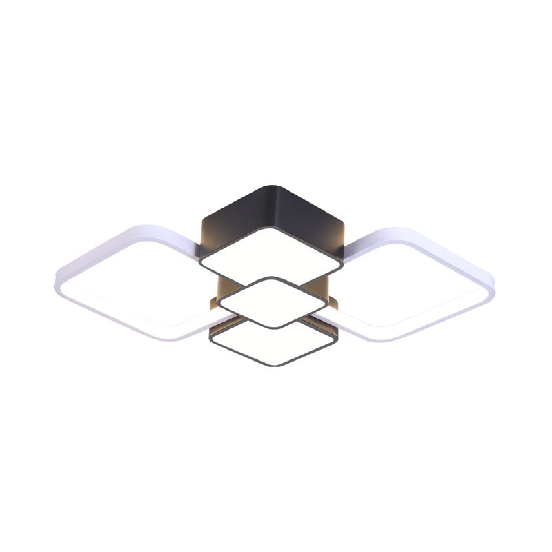 Square Flush Light Modernist Acrylic LED Black/Black-White Ceiling Mounted Fixture in Warm/White Light, 18"/21.5" Wide