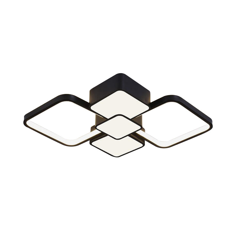 Square Flush Light Modernist Acrylic LED Black/Black-White Ceiling Mounted Fixture in Warm/White Light, 18"/21.5" Wide