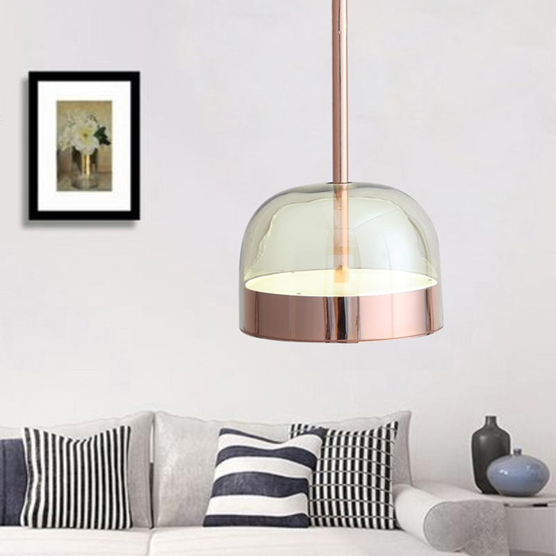 Luz de techo colgante de cúpula de vidrio transparente Postmoderno 1 Cabezal Cobre Copper Kit de luz