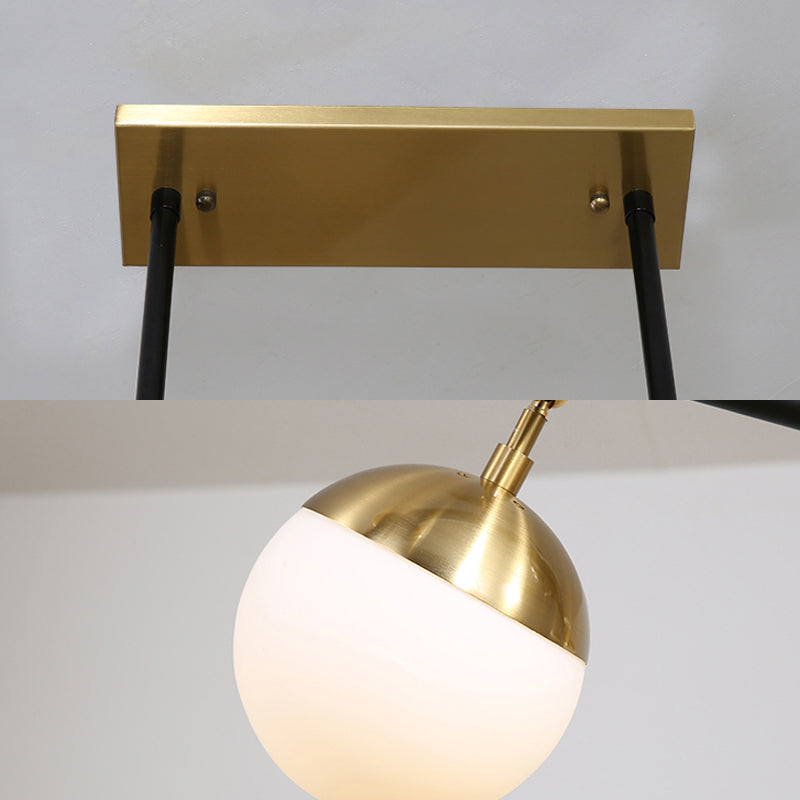 Luce a soffitto in metallo lineare Luce postmoderno 6 luci kit lampada sospesa nera con tonalità di vetro opale