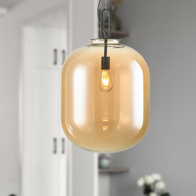 Cilíndrico Luz de techo colgante modernismo Amber/humo vidrio gris 1 cabezal sala de estar luz colgante