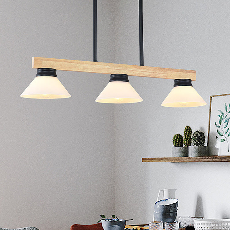 Linea Isola Light Light Contemporary Wood 3 Heads Sala da pranzo Kit lampada sospesa con asta oro/nero