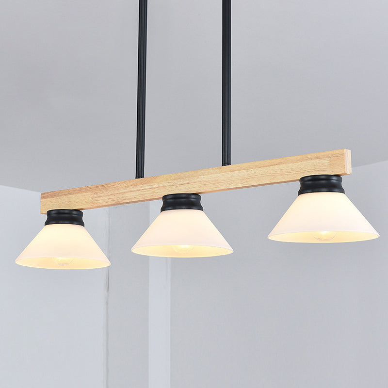 Linea Isola Light Light Contemporary Wood 3 Heads Sala da pranzo Kit lampada sospesa con asta oro/nero
