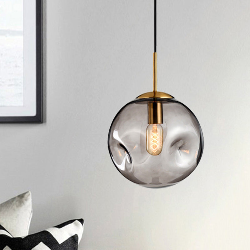 Globe Pendant Light Nordic Amber/Smoke Gray Dimpled Glass 1 Head Dining Room Hanging Ceiling Light