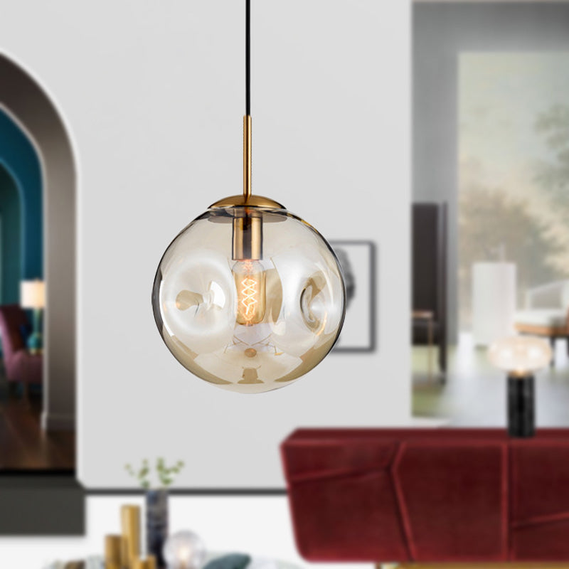 Globe Pendant Light Nordic Amber/Smoke Gray Dimpled Glass 1 Head Dining Room Hanging Ceiling Light