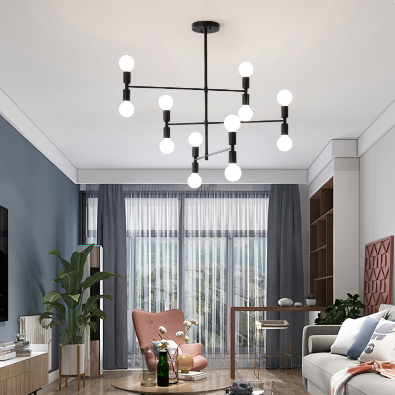 Lumo con soffitto sospeso in metallo a livello moderno 12 luci lampada lampadario nero/oro per soggiorno