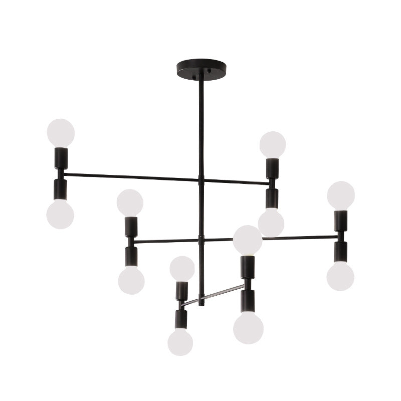 Tiered Metal Hanging Ceiling Light Modern 12 Lights Black/Gold Chandelier Lamp for Living Room