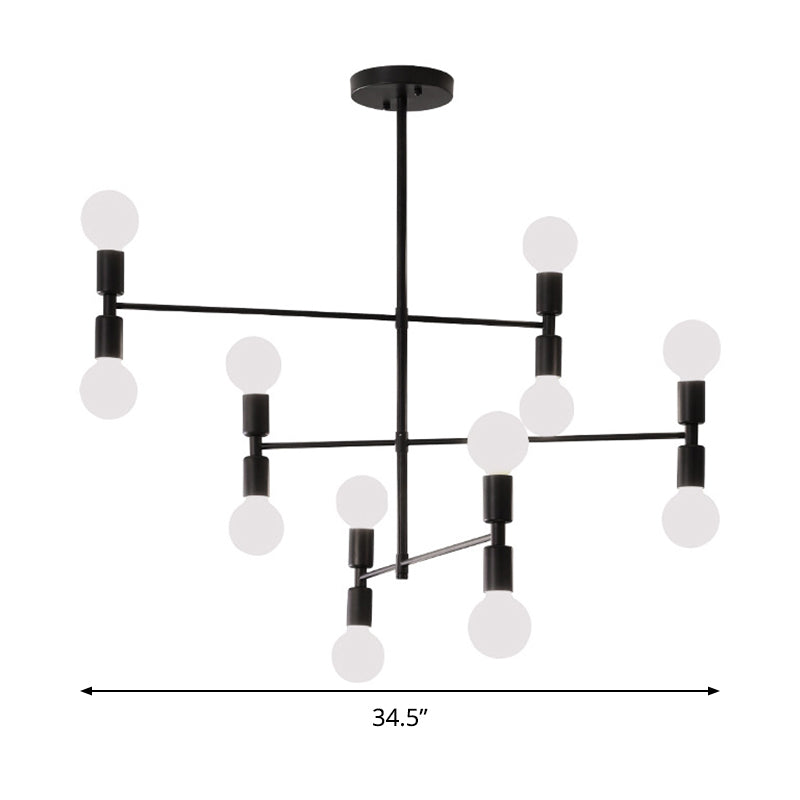 Tiered Metal Hanging Ceiling Light Modern 12 Lights Black/Gold Chandelier Lamp for Living Room