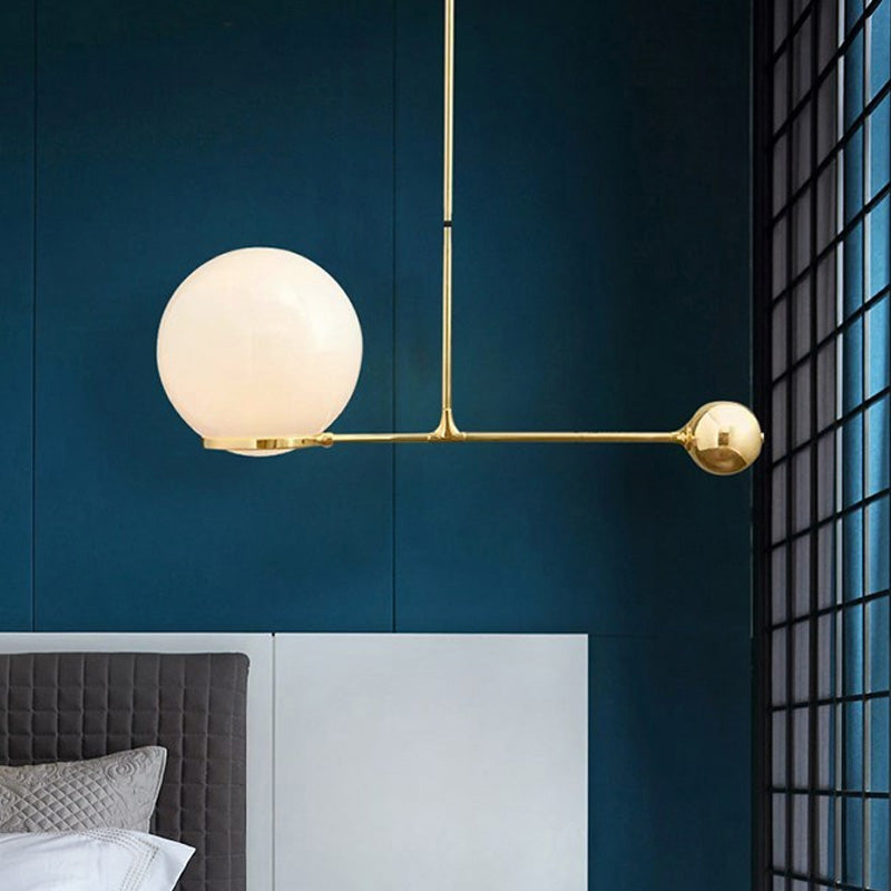 Globe Pendant Light Fixture Nordic Beige Glass 1 Head Gold Hanging Ceiling Light for Bedroom