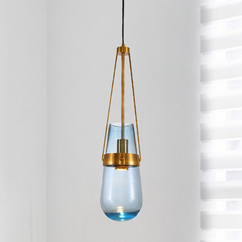 CONO Luz colgante Postmoderno azul/vidrio transparente 1 Cabeza dormitorio de dormitorio colgante kit en oro