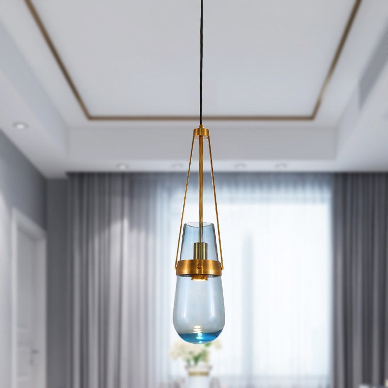 CONO Luz colgante Postmoderno azul/vidrio transparente 1 Cabeza dormitorio de dormitorio colgante kit en oro