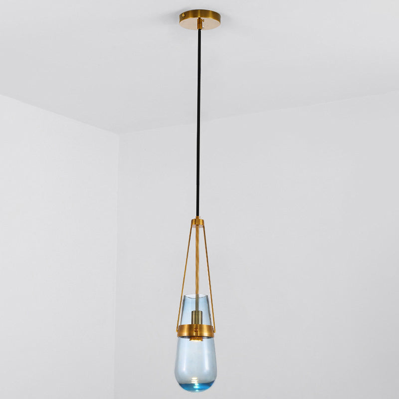 CONO Luz colgante Postmoderno azul/vidrio transparente 1 Cabeza dormitorio de dormitorio colgante kit en oro