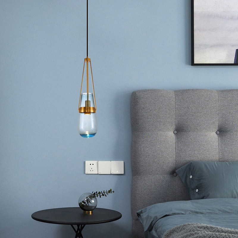 CONO Luz colgante Postmoderno azul/vidrio transparente 1 Cabeza dormitorio de dormitorio colgante kit en oro