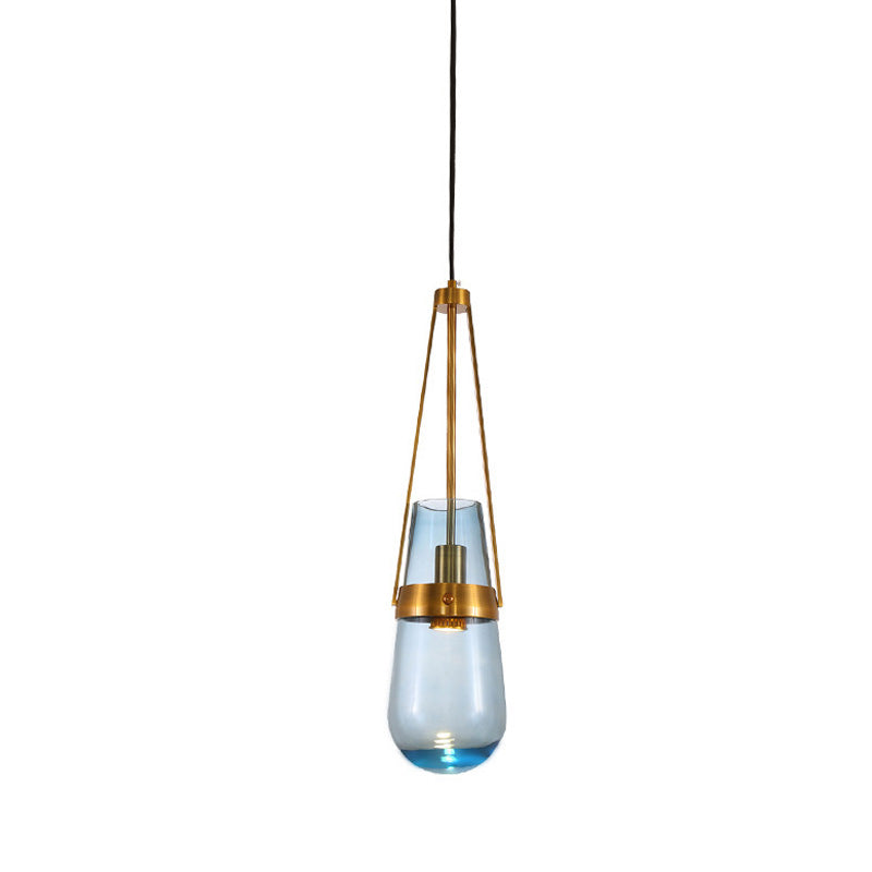 CONO Luz colgante Postmoderno azul/vidrio transparente 1 Cabeza dormitorio de dormitorio colgante kit en oro