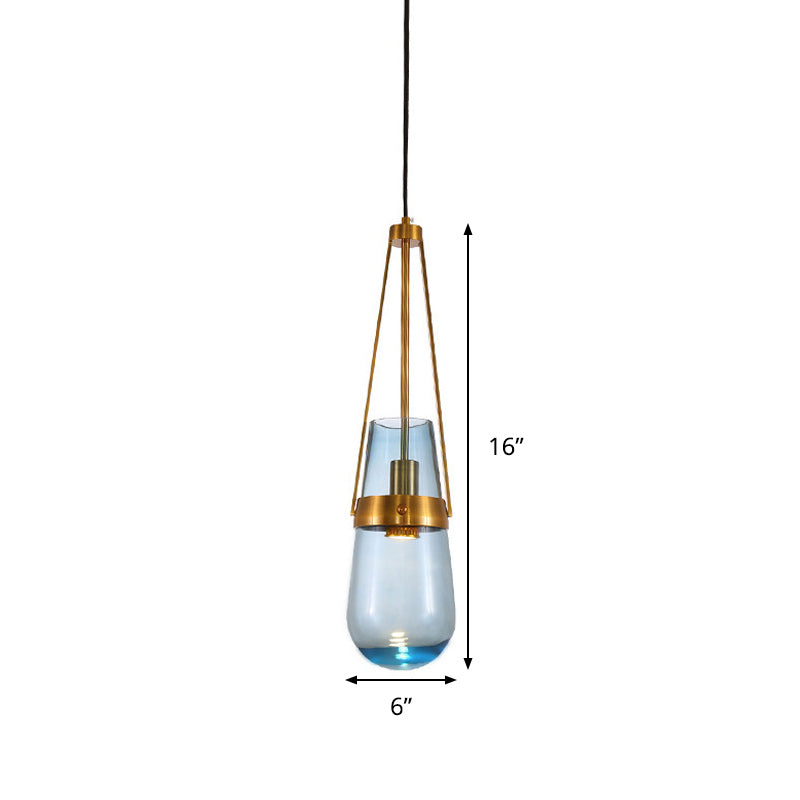 CONO Luz colgante Postmoderno azul/vidrio transparente 1 Cabeza dormitorio de dormitorio colgante kit en oro