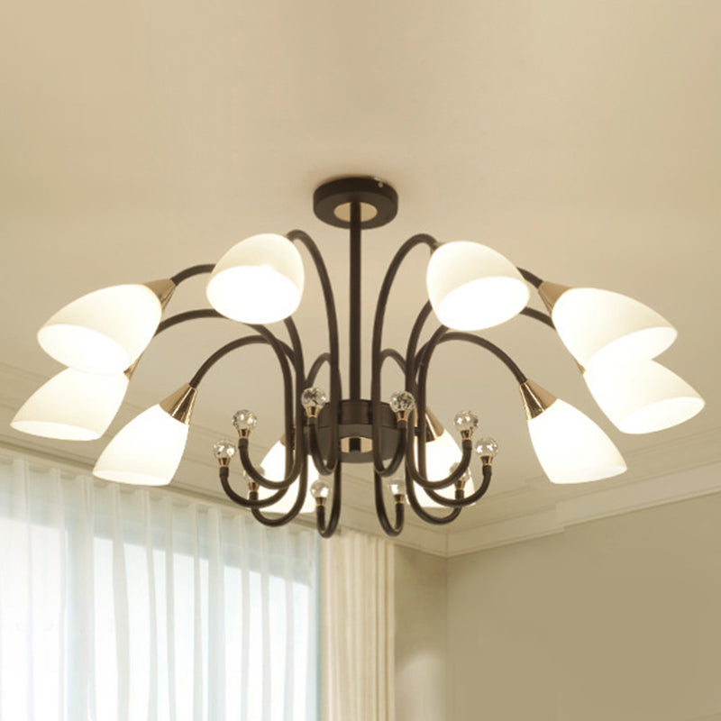 Luz de techo colgante de brazo de curva negro 6/8/10 cabezas de lámpara de lámpara de hierro negro con tono de vidrio ese cone