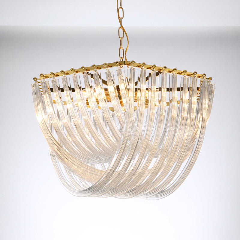 Dome lampadario Modernismo Modernismo PRISM Curve Glass Strip 4/6 Guida Luce sospesa in ottone, larghezza 19,5 "/25,5"