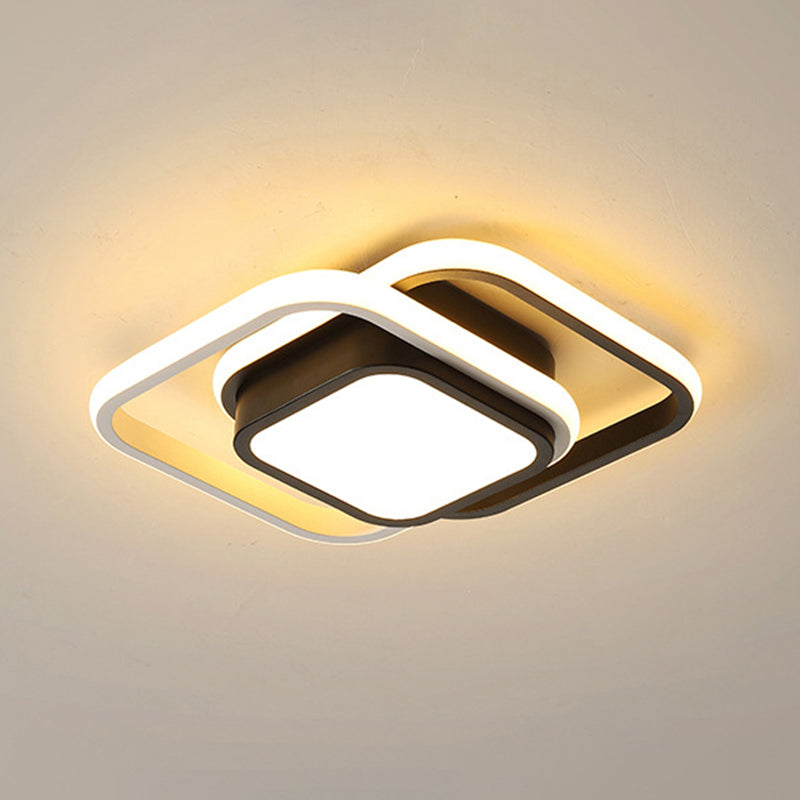 Zwarte ronde/vierkante plafondlamp, eigentijds metalen LED-inbouwlicht in warm/wit/3 kleuren licht