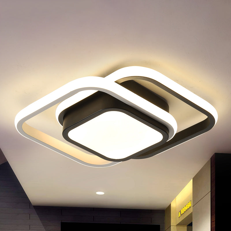 Zwarte ronde/vierkante plafondlamp, eigentijds metalen LED-inbouwlicht in warm/wit/3 kleuren licht