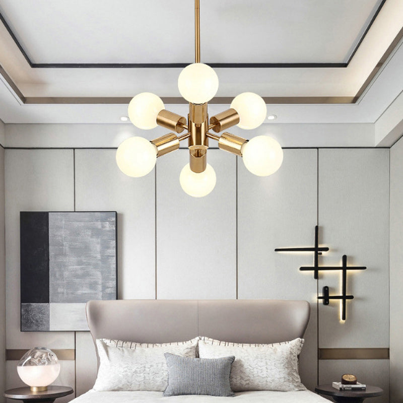 Bare Lampen -Metall -Kronleuchter -Beleuchtung modernistischer Stil 6 Köpfe Golden hängende Anhänger Licht für Esszimmer