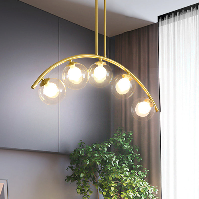 Metal Arc Design Chandelier Lighting Modernist Style 5/7/9 Lights Ceiling Pendant Light with Clear/White Glass Ball Shade