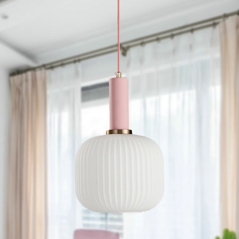 1 tête de salle à manger pendante légère légère macaron noir / rose / bleu lampe suspendue avec cylindre / ovale / tambour blanc nulle, 5 "/ 8" / 12 "de largeur
