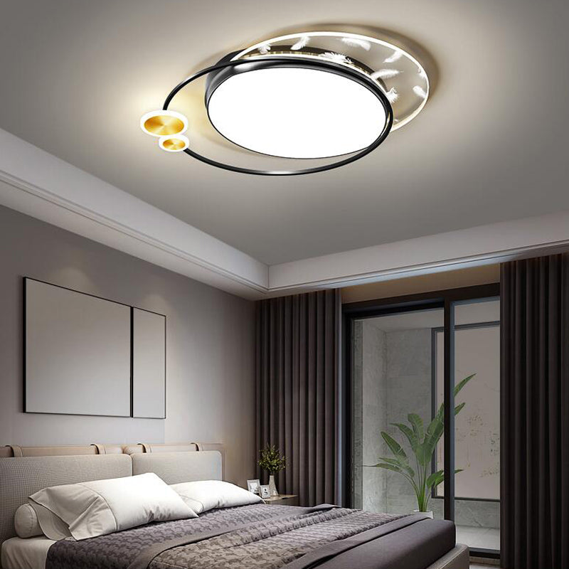 Geometric Feather LED Ceiling Light in Modern Simplicity Wrought Iron Ceiling Fixture for Living Room