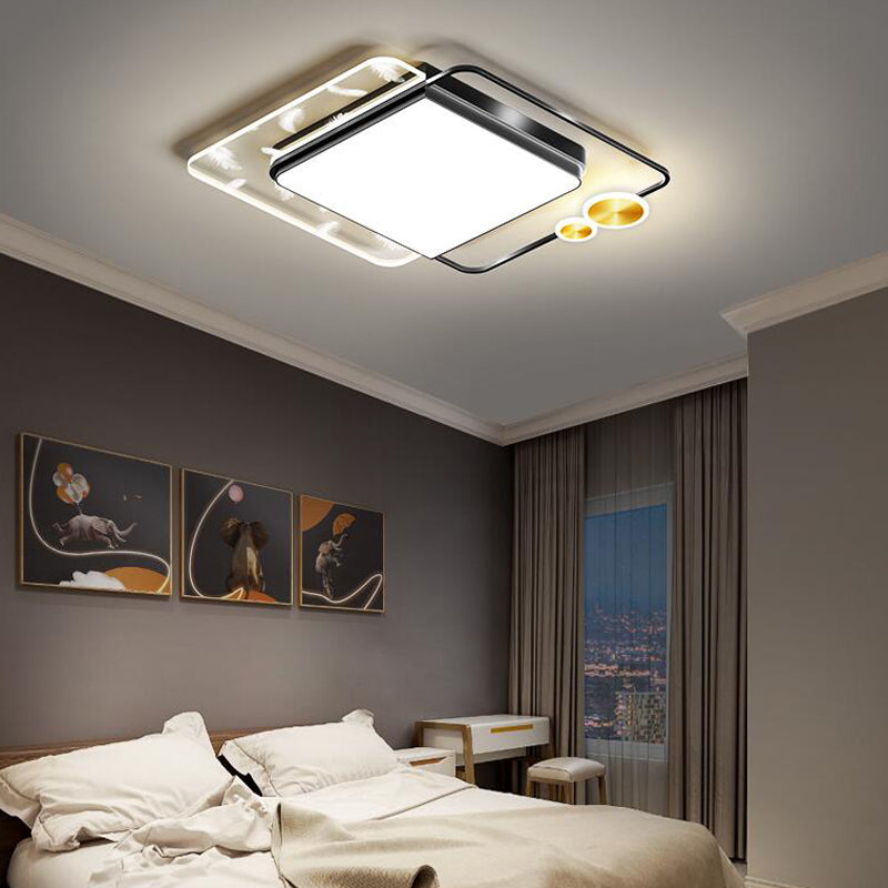 Geometric Feather LED Ceiling Light in Modern Simplicity Wrought Iron Ceiling Fixture for Living Room