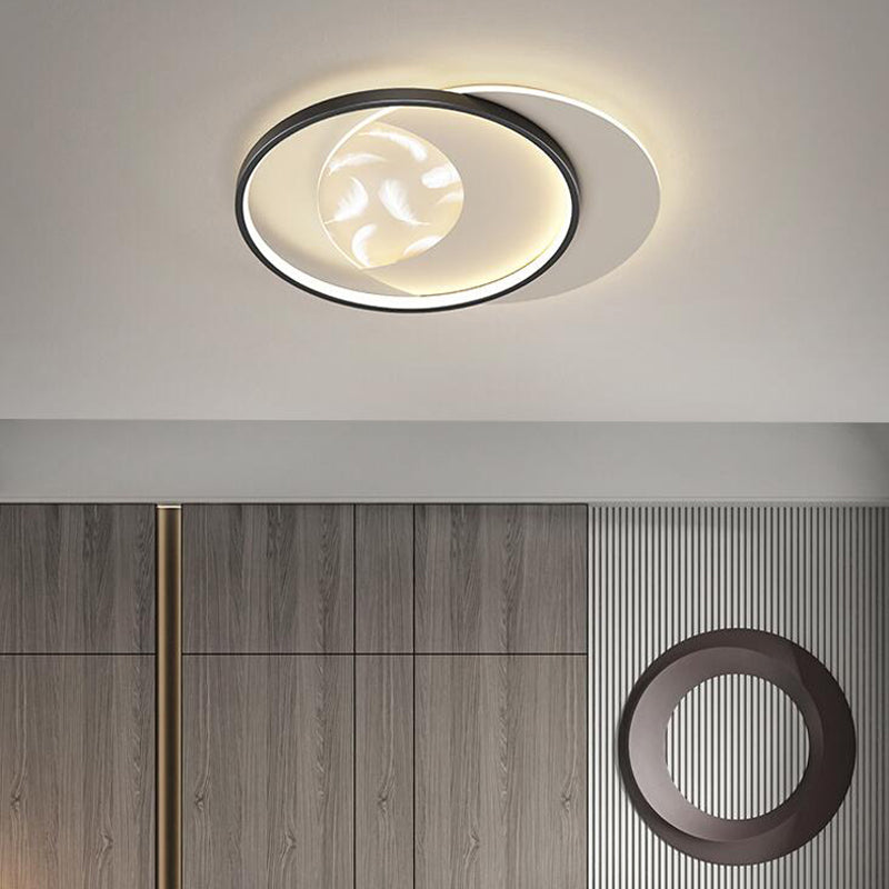 Plafonnier semi-affleurant à LED circulaire pour chambre à coucher dans un luminaire de plafond en acrylique en plumes de style de luxe moderne