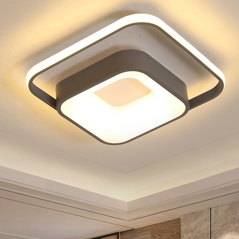 Square Flush Mount Minimalist Metal Gray/White Light LED Ceiling Fixture, Natural Light/Remote Control Stepless Dimming