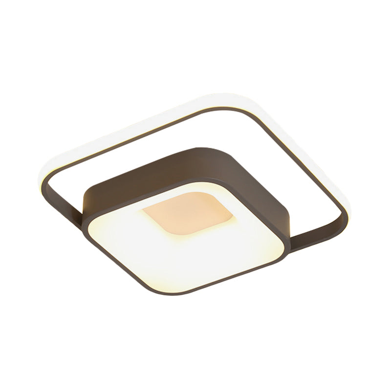 Square Flush Mount Minimalist Metal Gray/White Light LED Ceiling Fixture, Natural Light/Remote Control Stepless Dimming