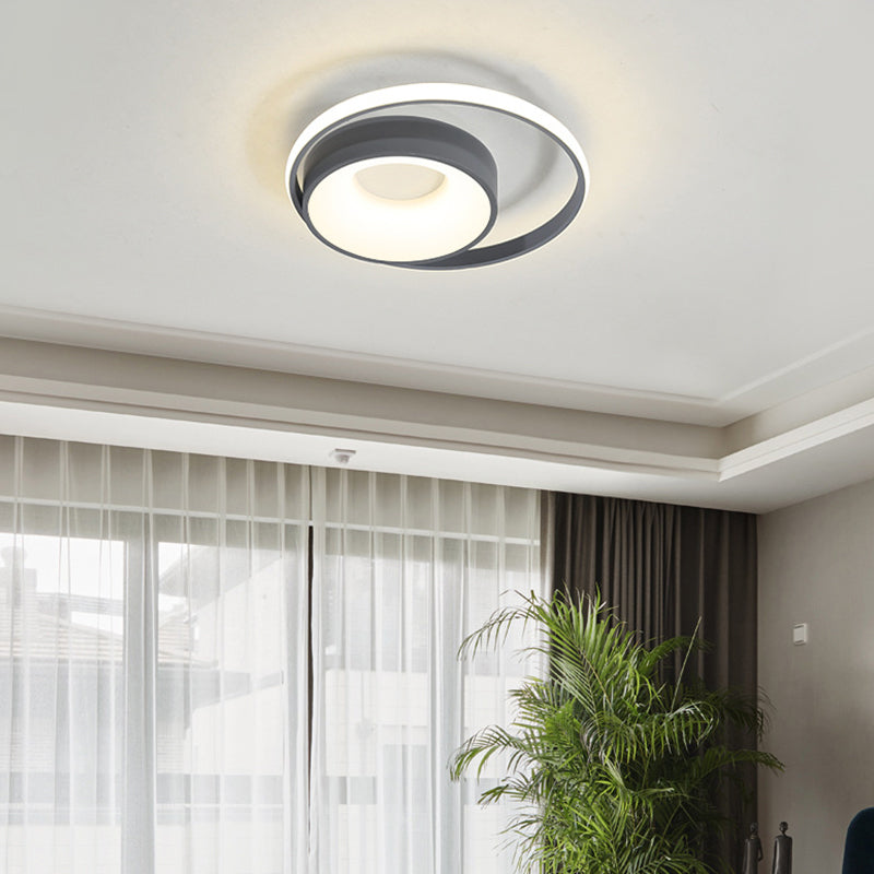 Circular Flush Light Fixture Modern Metal Gray LED Ceiling Light in Natural Light/Remote Control Stepless Dimming