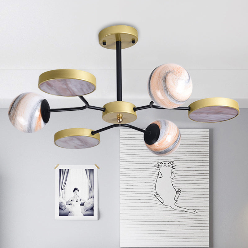 Lámpara de la sala de estar redonda lámpara de vidrio soplado a mano 6/8 luces accesorio de iluminación colgante de estilo contemporáneo en oro