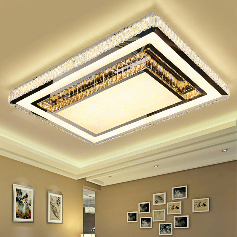 Modern Tiered Flush Mount Lamp Clear and Smoke Grey Crystal Living Room Flush Mount in Chrome