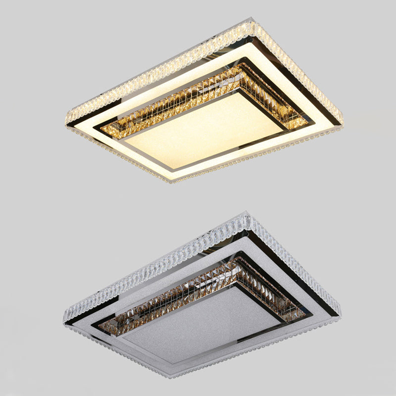 Modern Tiered Flush Mount Lamp Clear and Smoke Grey Crystal Living Room Flush Mount in Chrome