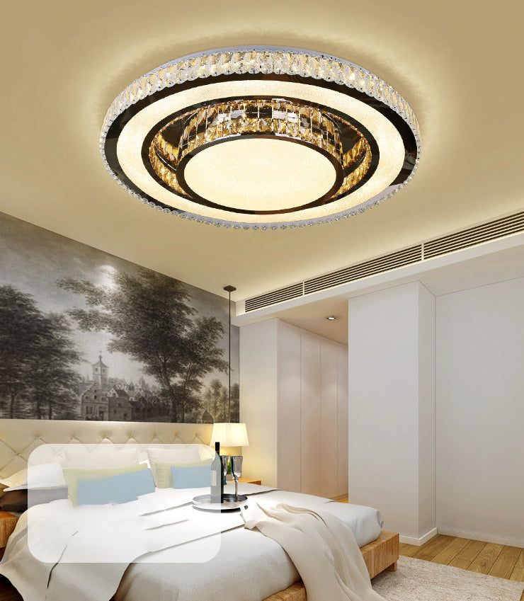 Modern Tiered Flush Mount Lamp Clear and Smoke Grey Crystal Living Room Flush Mount in Chrome