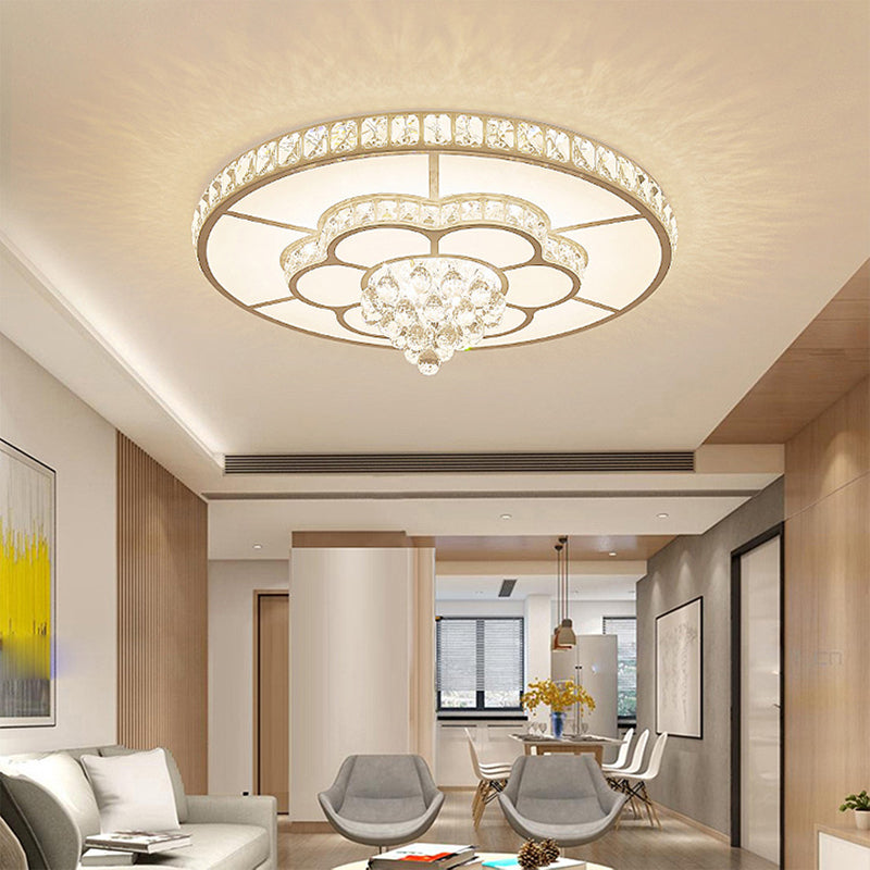 Minimalist Round Flush Ceiling Light Crystal Sitting Room LED Flush Mount Fixture in White