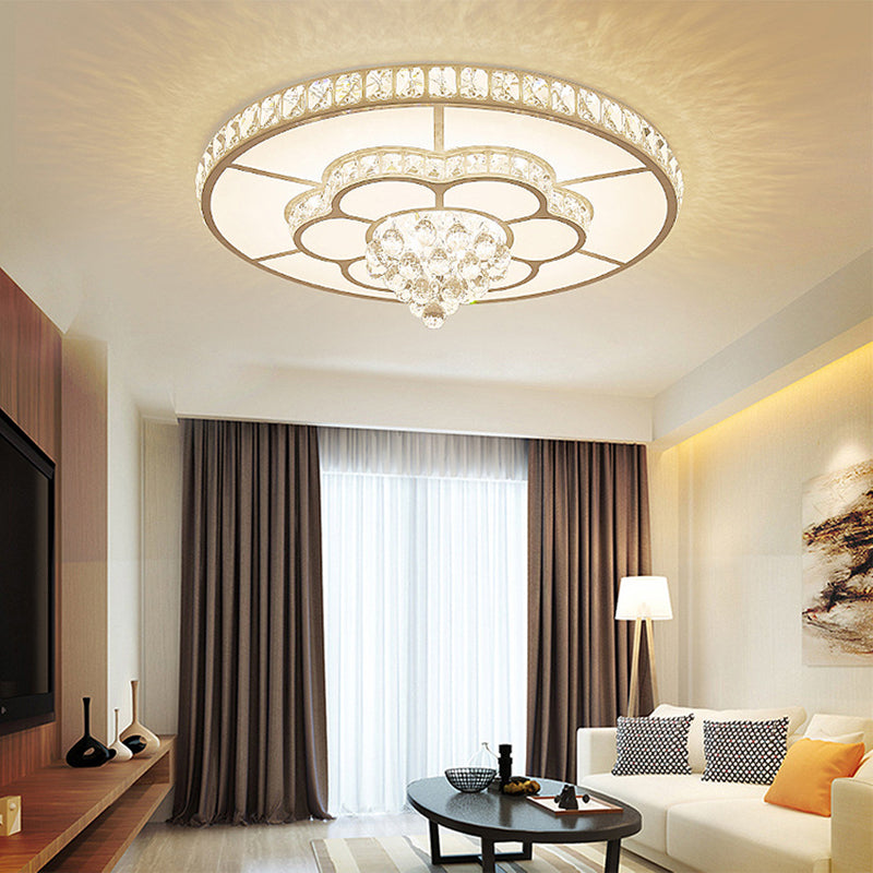 Minimalist Round Flush Ceiling Light Crystal Sitting Room LED Flush Mount Fixture in White