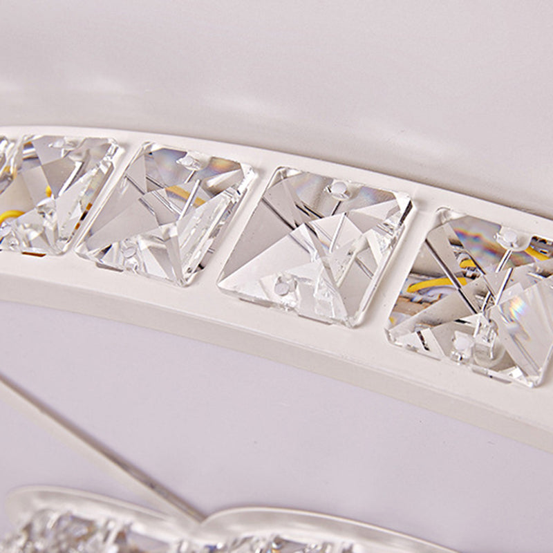 Minimalist Round Flush Ceiling Light Crystal Sitting Room LED Flush Mount Fixture in White