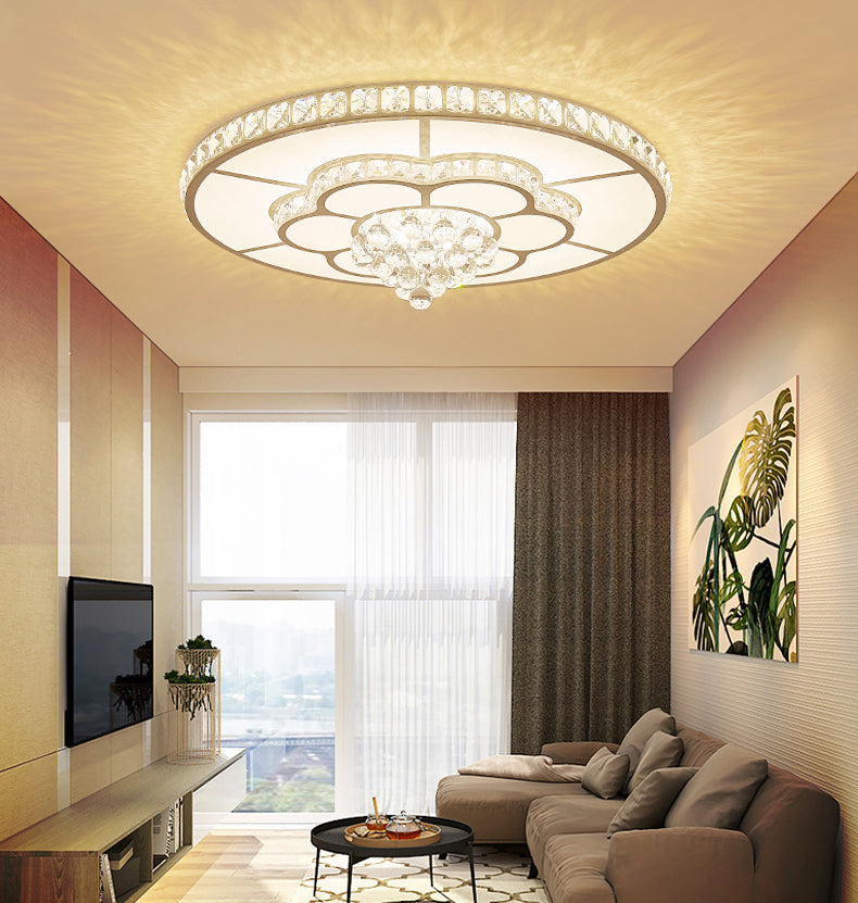 Minimalist Round Flush Ceiling Light Crystal Sitting Room LED Flush Mount Fixture in White