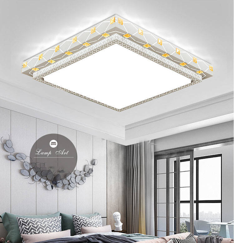 Geometric Shaped Living Room Ceiling Lamp Acrylic Modern LED Flush Light with Crystal Decoration